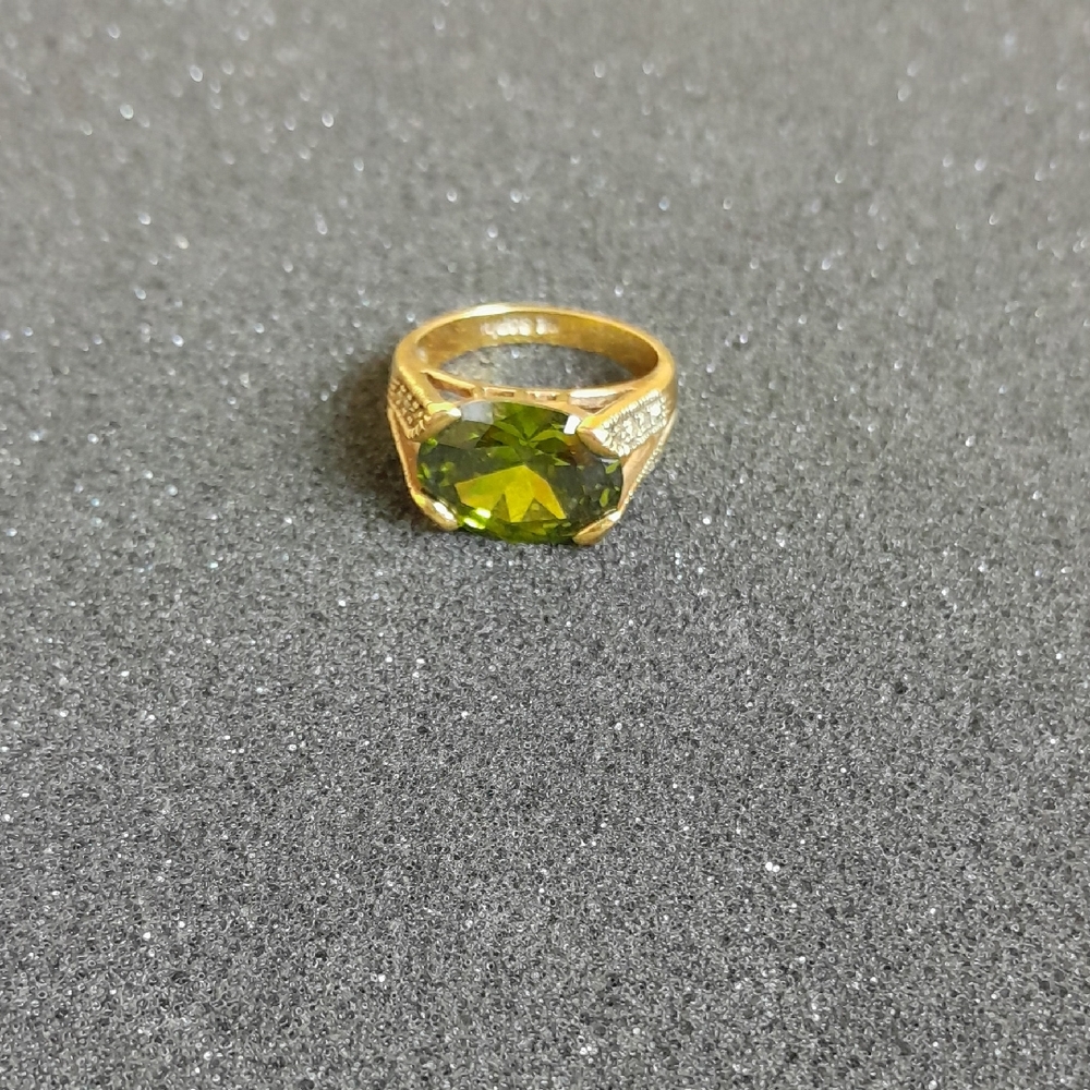 Elegant Gold and Ivy Green Gemstone With Cubic Zirconia Ring